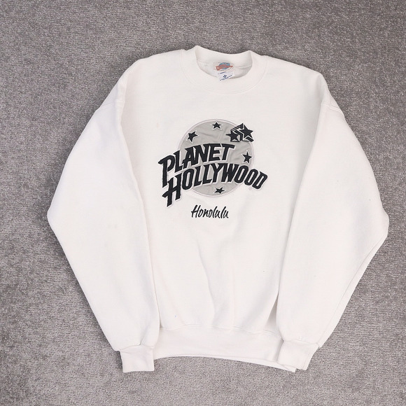 VTG 90s Planet Hollywood Honolulu Hawaii Medium White Long Sleeve Sweatshirt - Picture 1 of 11